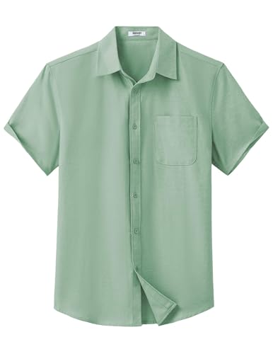 Mens Button Down Short Sleeve Shirt Casual Dress Shirt Untucked Summer Shirts with Pocket