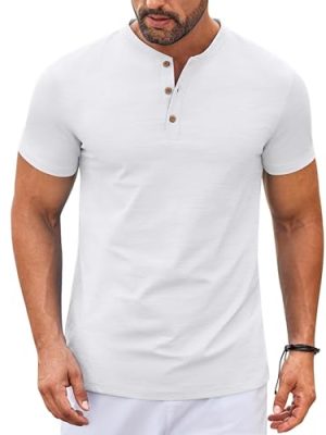 Mens Henley Shirts Short Sleeve Casual Button Down Shirts Lightweight Summer Basic Tee