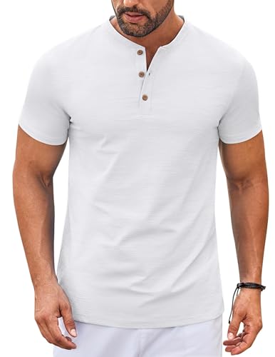 Mens Henley Shirts Short Sleeve Casual Button Down Shirts Lightweight Summer Basic Tee