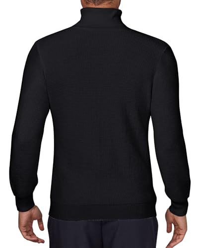 Mens Turtleneck Sweater Waffle Knit Long Sleeve Pullover Sweaters Solid Thermal Casual Pullovers