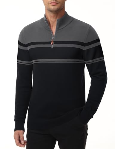 MAGNIVIT Men's Sweater Quarter Zip Striped Pullover Fall Winter Spring Color Block Polo Sweatshirts