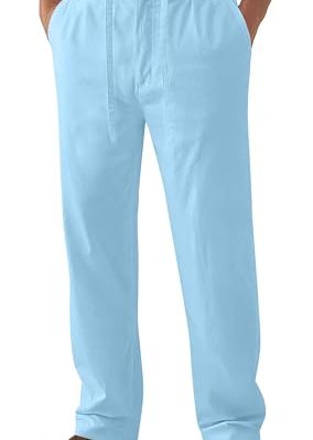 Men's Linen Pants Casual Elastic Waist Drawstring Yoga Beach Trousers