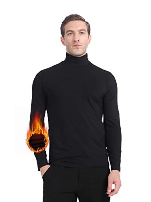 Men's Thermal Tops Turtleneck Shirt Fleece Lined Undershirt Long Sleeve Base Layer Pullover Black Small