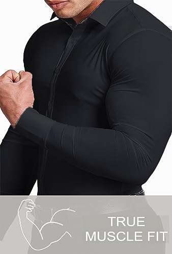 Men’s Muscle Fit Dress Shirts Athletic Slim Fit Long Sleeve Stretch Casual Button Down Shirt