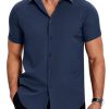 Mens Dress Shirts Short Sleeve Regular Fit Lightweight Untucked Button Down Shirt
