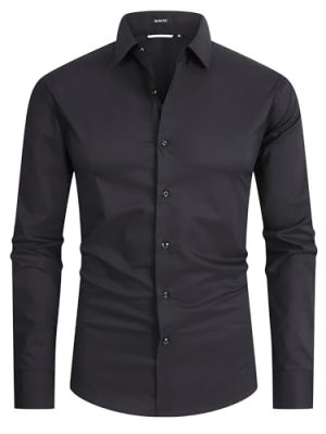Mens Dress Shirt Easy Care Slim Fit Long Sleeve Cotton Stretch Button Down Shirt