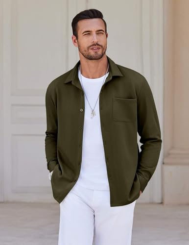 Mens Long Sleeve Button Down Shirts Wrinkle Free Untucked Shirts Casual Dress Shirt for Men