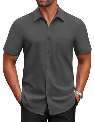 Men's Short Sleeve Button Down Shirts Casual Dress Shirts for Men Untucked Shirt with Pocket