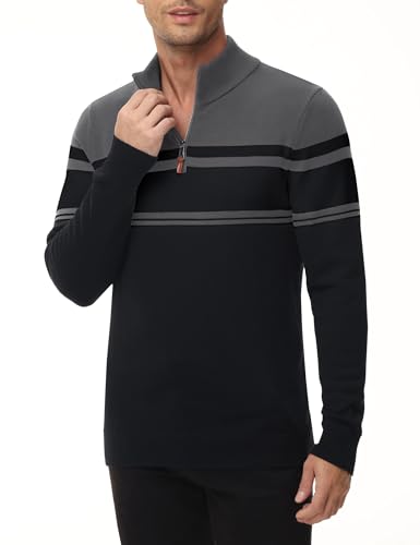 MAGNIVIT Men's Sweater Quarter Zip Striped Pullover Fall Winter Spring Color Block Polo Sweatshirts