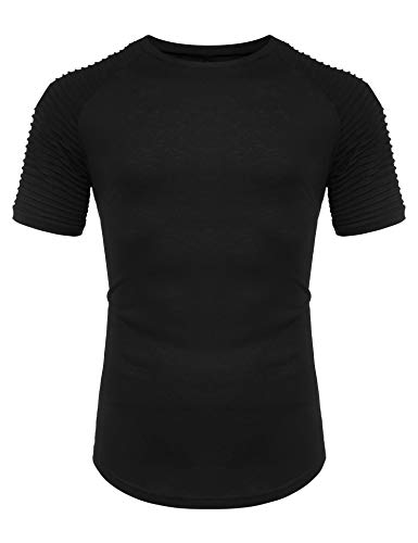 Men's Muscle T-Shirt Pleated Raglan Sleeve Bodybuilding Gym Tee Short Sleeve Fashion Workout Shirts Hipster Shirt