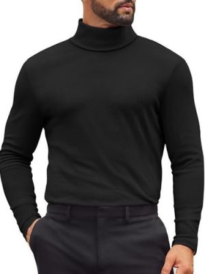 Mens Turtleneck Shirts Slim Fit Shirt Tops Lightweight Pullover Thermal Sweater Casual Long Sleeve Shirt