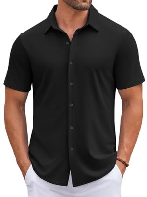 Mens Casual Button Down Shirts Short Sleeve Wrinkle Free Shirt Untucked Summer Stretch Dress Shirt