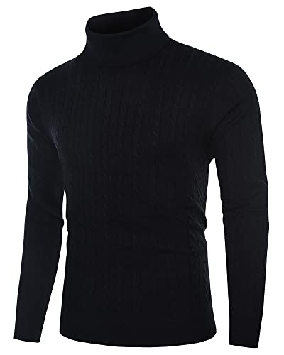 Men's Turtle Neck Pullover Wool Blend Lightweight Cable-Knit Pullover Sweater