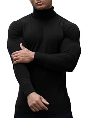 Mens Turtleneck Sweaters Slim Fit Basic Knitted Thermal Casual Long Sleeve Pullover Sweatshirt