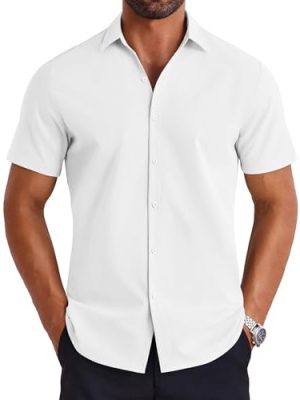Mens Button Down Shirts Short Sleeve Casual Shirt Summer Untucked Dress Shirts