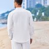 Linen Sets For Men 2 Piece Button Down Shirt Long Sleeve and Casual Beach Drawstring Waist Shorts Summer Outfits