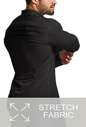 Men’s Muscle Fit Dress Shirts Athletic Slim Fit Long Sleeve Stretch Casual Button Down Shirt