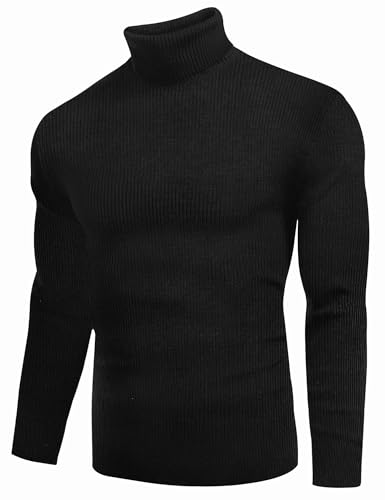 Mens Ribbed Turtleneck Shirts Lightweight Long Sleeve Thermal Undershirts Pullover Casual Sweater S-XXL