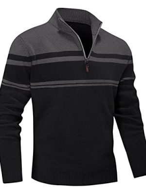 MAGNIVIT Men's Sweater Quarter Zip Striped Pullover Fall Winter Spring Color Block Polo Sweatshirts
