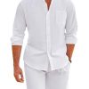 Linen Sets For Men 2 Piece Button Down Shirt Long Sleeve and Casual Beach Drawstring Waist Shorts Summer Outfits