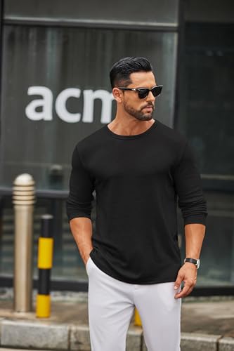 Men's Long Sleeve Tee Shirts Crew Neck T Shirt Solid Casual Basic Tees Soft Stretch T-Shirts