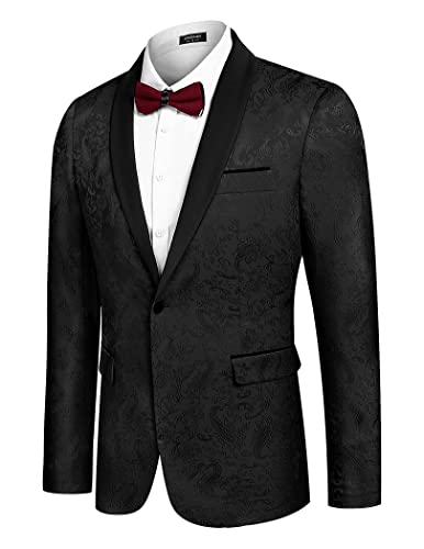 Men's Floral Tuxedo Jacket Paisley Shawl Lapel Stylish Suit Blazer Jacket for Wedding, Dinner, Party, Prom
