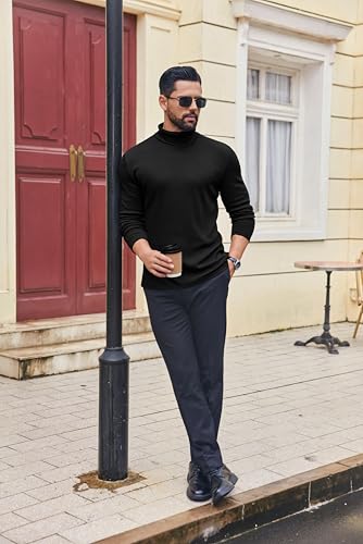 Mens Ribbed Turtleneck Shirts Lightweight Long Sleeve Thermal Undershirts Pullover Casual Sweater S-XXL