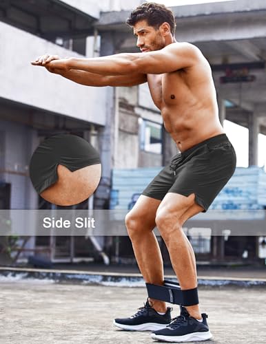 Men's Running Athletic Shorts 5 Inch 2 Pack Gym Workout Shorts Fitted Exercise Hiking Shorts with Zipper Pocket