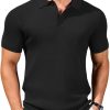 Mens Slim Fit Knit Polo Shirts Business Lightweight Polo Sweater Casual Summer Ribbed Textured Collared T Shirt