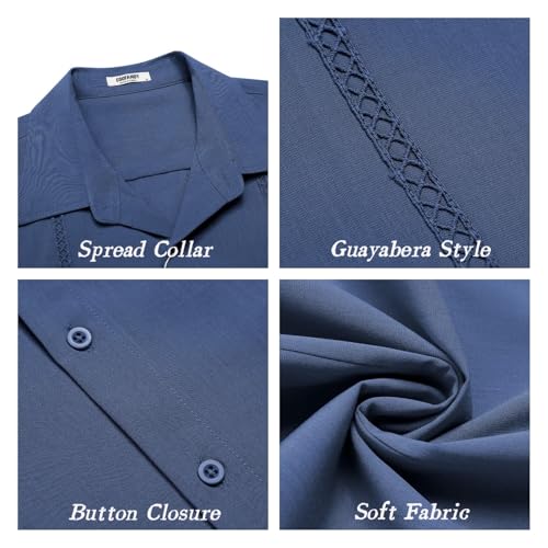 Mens Cuban Guayabera Short Sleeve Shirt Casual Summer Beach Tops Button Down Untucked Shirts