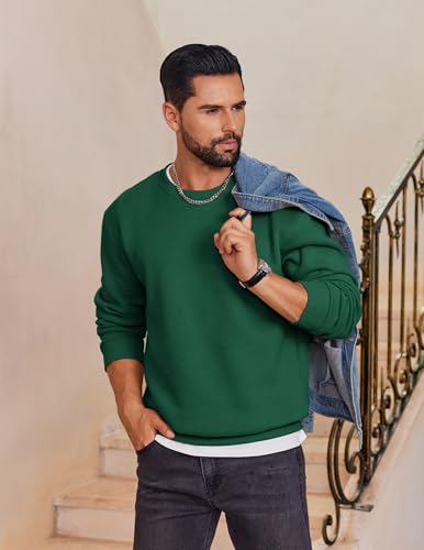 Men's Fleece Crewneck Sweatshirt Cotton Long Sleeve Pullover Casual Thermal Shirts