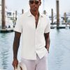 Men's Casual Button Down Shirts Short Sleeve Textured Shirt Summer Untucked Vacation Beach Wedding Shirts