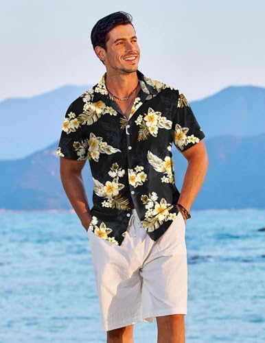 Hawaiian Shirt for Men Short Sleeve Floral Button Down Shirt Tropical Casual Summer Beach Shirts