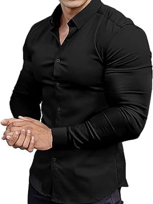 Men’s Muscle Fit Dress Shirts Athletic Slim Fit Long Sleeve Stretch Casual Button Down Shirt