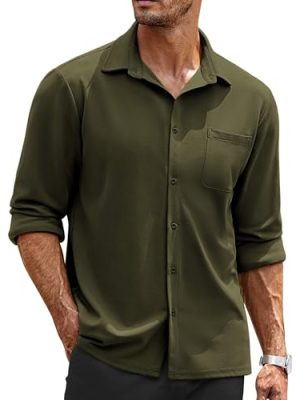 Mens Long Sleeve Button Down Shirts Wrinkle Free Untucked Shirts Casual Dress Shirt for Men