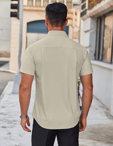 Mens Short Sleeve Dress Shirts Wrinkle Free Casual Button Down Shirts Summer Untucked Dress Shirt