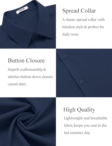 Mens Dress Shirts Short Sleeve Regular Fit Lightweight Untucked Button Down Shirt