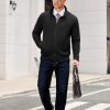 Mens Zip Up Sweatshirt Mock Neck Quilted Jacket Casual Lightweight Sweater Jackets with Pocket