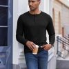 Mens Henley Shirt Long Sleeve Casual Stretch Solid T-Shirts Fashion Pullover Lightweight Fall Tops