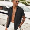 Mens Casual Button Down Shirt Short Sleeve Textured Shirt Summer Beach Vacation Shirts with Pocket