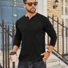 Mens Henley Shirt Long Sleeve Casual Stretch Solid T-Shirts Fashion Pullover Lightweight Fall Tops