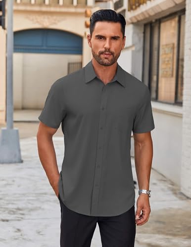 Men's Short Sleeve Button Down Shirts Casual Dress Shirts for Men Untucked Shirt with Pocket