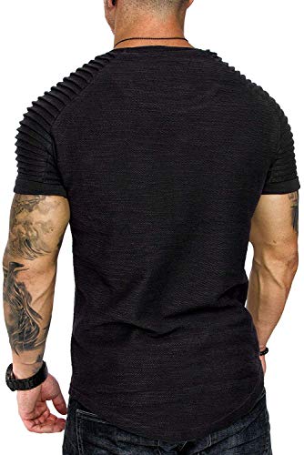 Men's Muscle T-Shirt Pleated Raglan Sleeve Bodybuilding Gym Tee Short Sleeve Fashion Workout Shirts Hipster Shirt