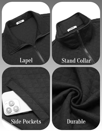 Mens Zip Up Sweatshirt Mock Neck Quilted Jacket Casual Lightweight Sweater Jackets with Pocket