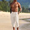 Men's Linen Harem Capri Pants Lightweight Loose 3/4 Shorts Drawstring Elastic Waist Casual Beach Boho Yoga Trousers