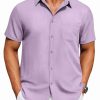 Men's Short Sleeve Button Down Shirt Casual Untucked Dress Shirt Stretch Denim Shirt