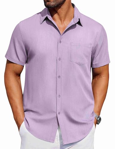 Men's Short Sleeve Button Down Shirt Casual Untucked Dress Shirt Stretch Denim Shirt