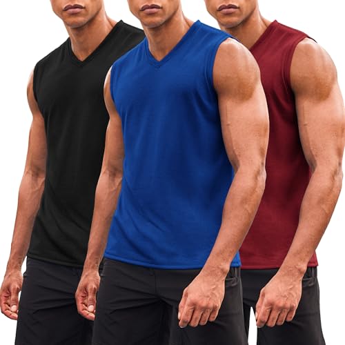 Men's 3 Pack Workout Tank Tops Gym Sleeveless Shirts V Neck Bodybuilding Muscle Tee Shirt