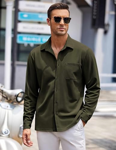 Mens Long Sleeve Button Down Shirts Wrinkle Free Untucked Shirts Casual Dress Shirt for Men