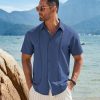 Mens Cuban Guayabera Short Sleeve Shirt Casual Summer Beach Tops Button Down Untucked Shirts